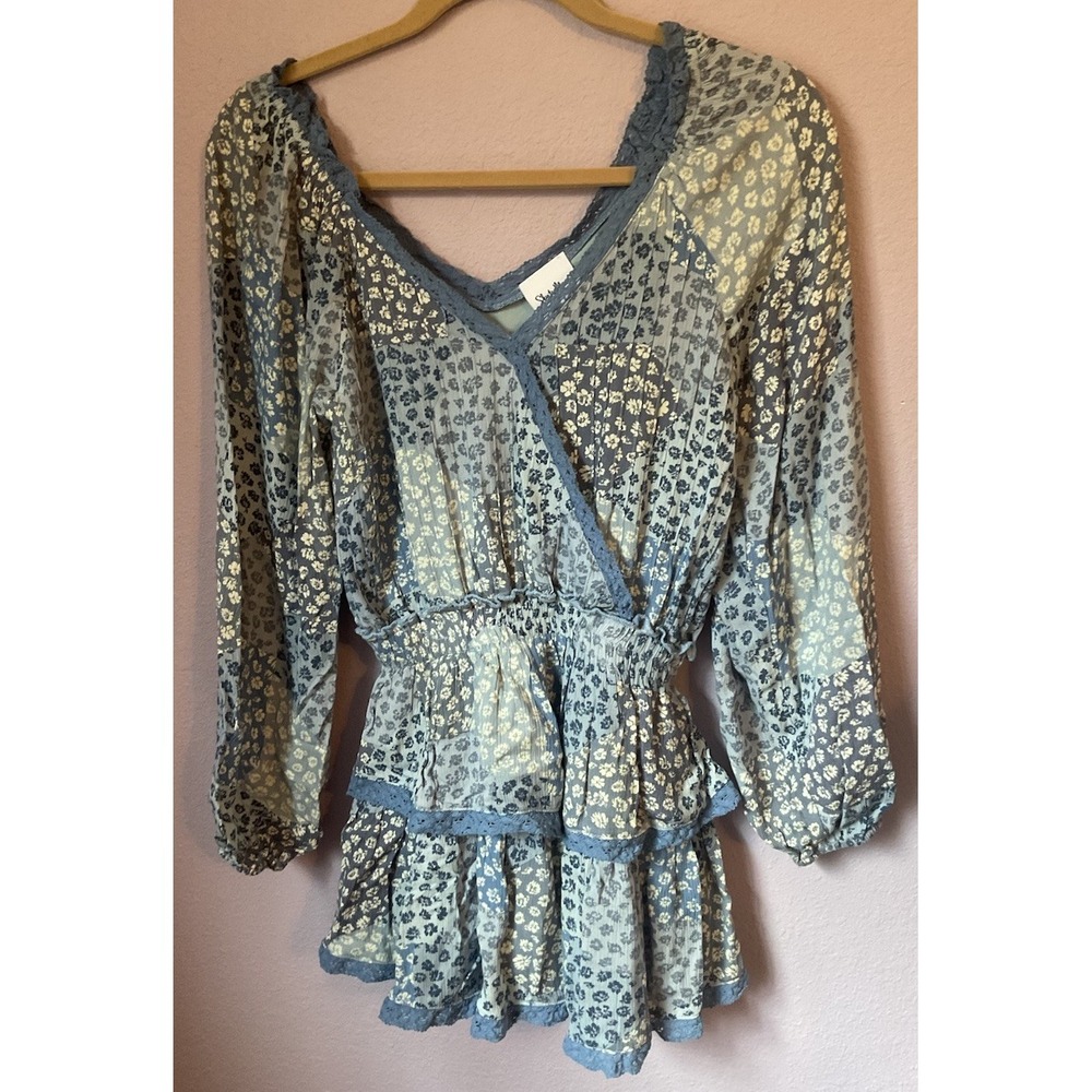 Sky‎ To Moon Blue Ruffled Tiered Dress Size Small